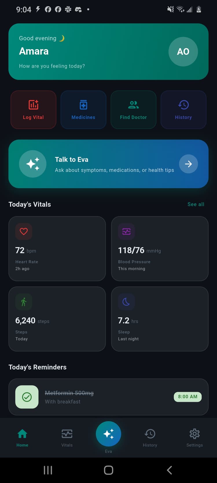 Patient App Dashboard Screen 1
